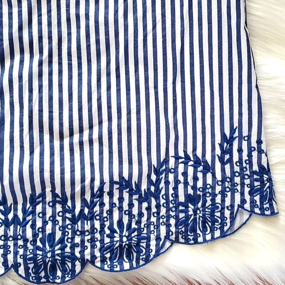 Dizzylizzy Navy Blue Striped Scoop Neck Off Shoulder Nautical Embroidered Top M - Picture 5 of 17